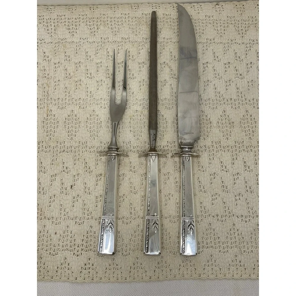 Oneida Prestige Grenoble Silverplate 3 Piece Carving Set Knife Fork Steel VTG